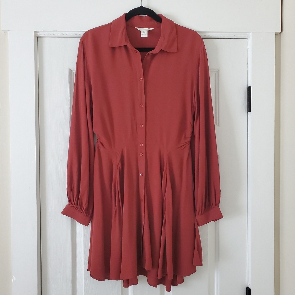 H&M Crepe Shirt Dress In Brick Red - Picture 2 of 5